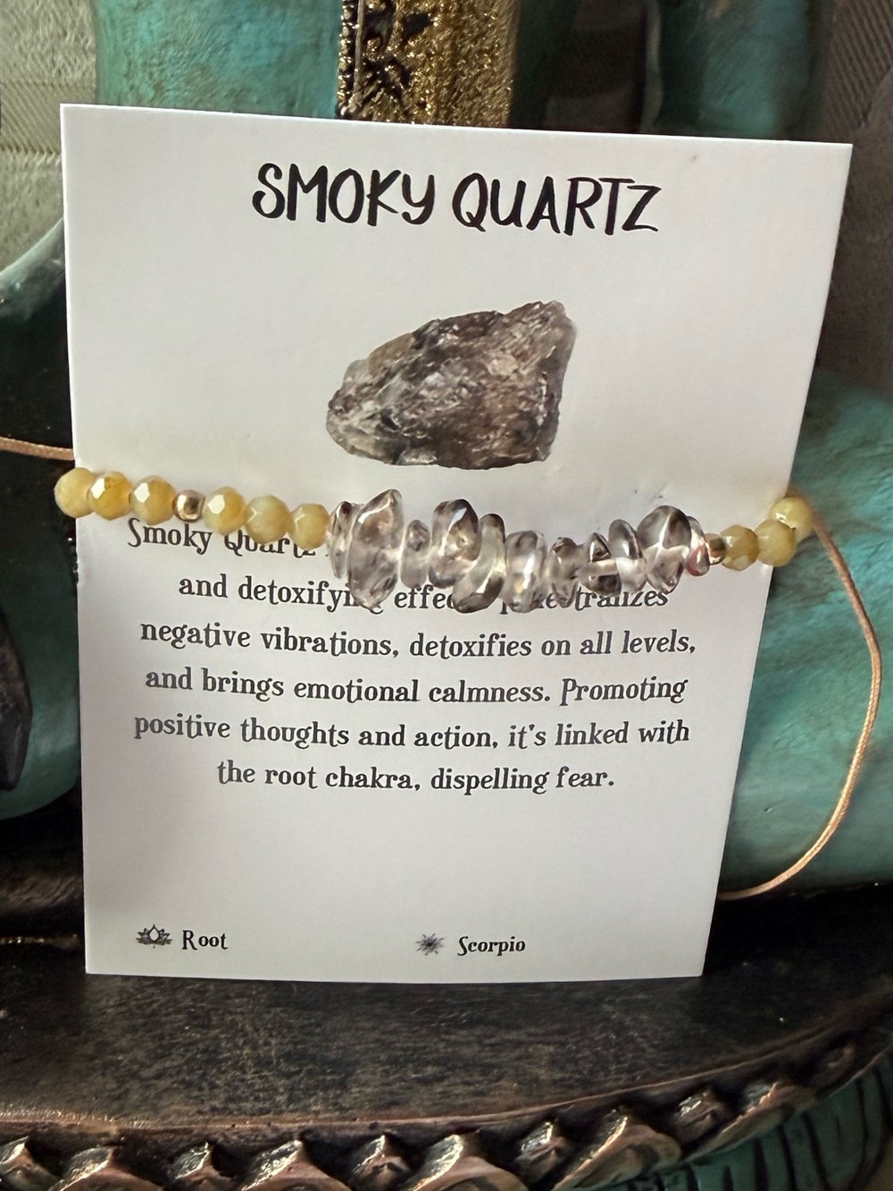 Smoky Quartz & Yellow Bead Stretch Bracelet